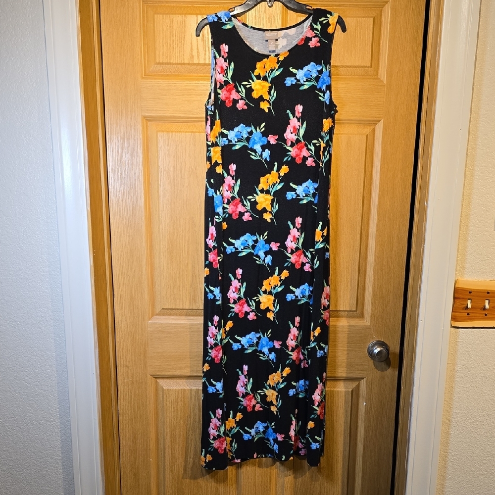 Chico's Black Maxi Dress with Vibrant Floral Design